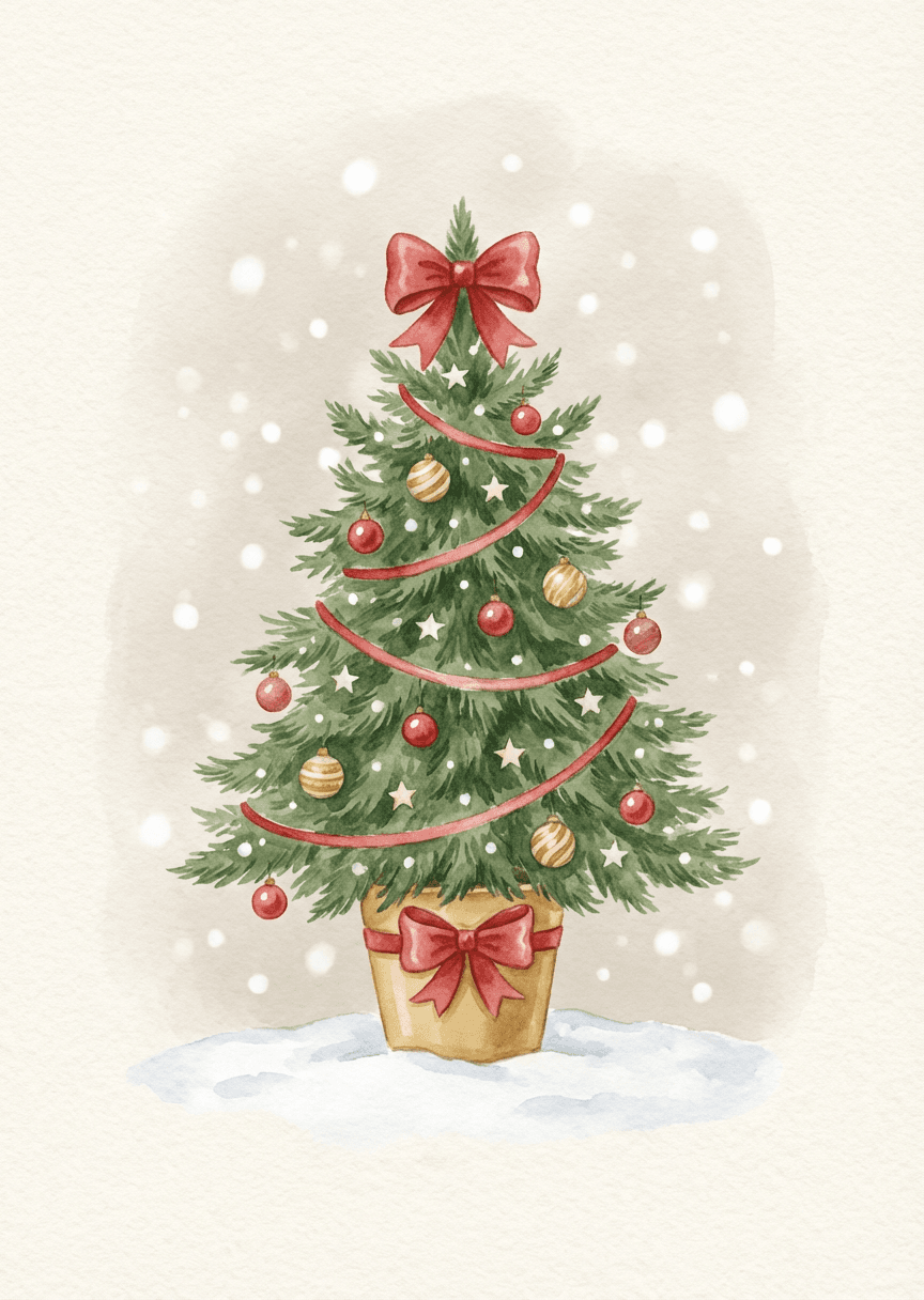 Elegant Watercolor Potted Christmas Tree