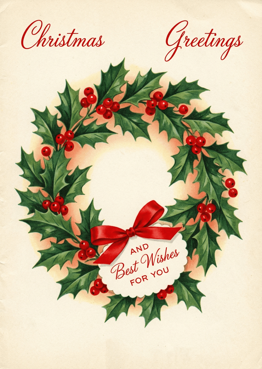 1950s Vintage Holly Wreath