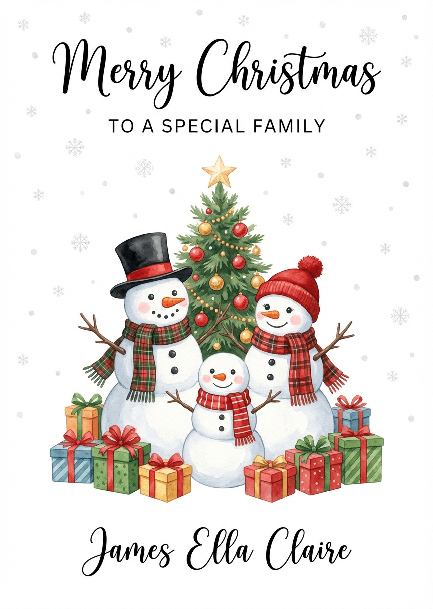Watercolor Snowman Family Portrait