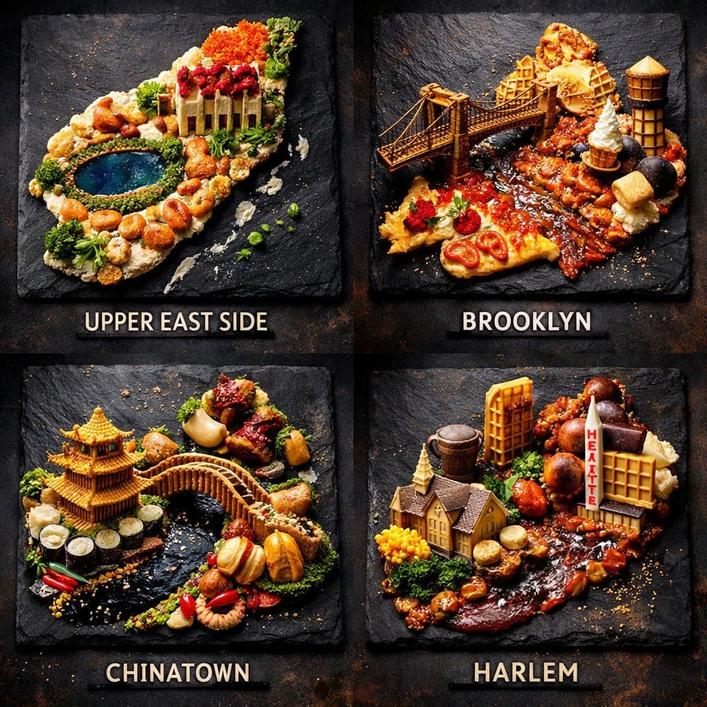 Extreme Food Art Grid of New York Neighborhoods