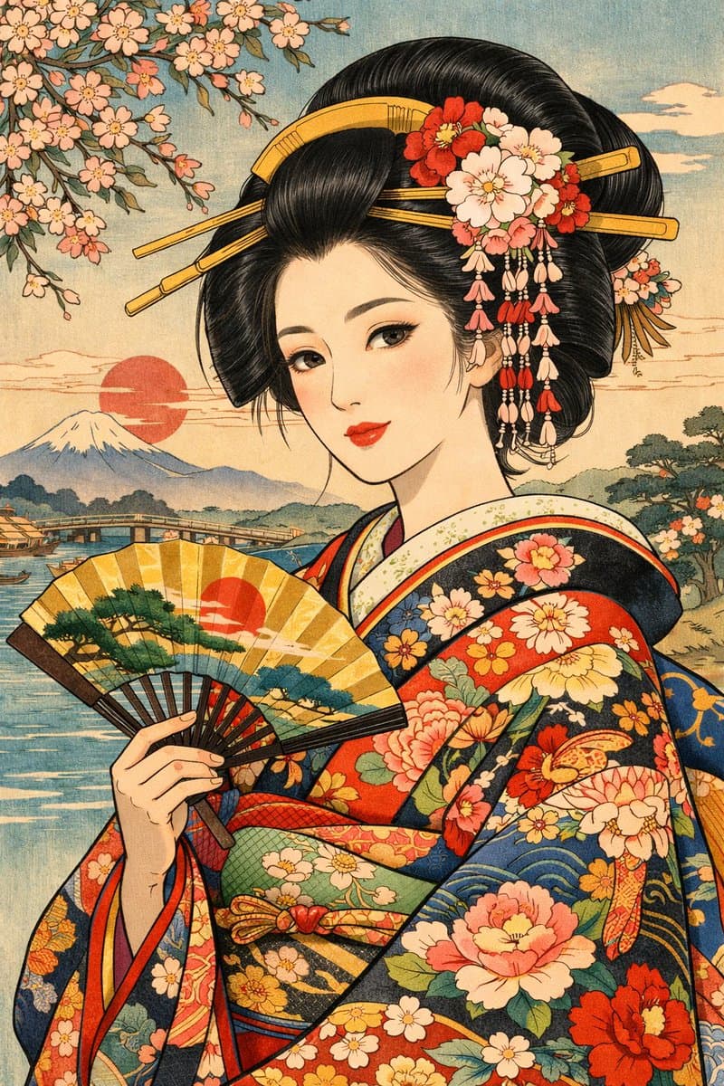 Modern Ukiyo-e Style Beauty Illustration