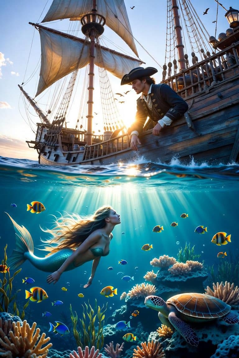 Mermaid in Underwater Coral Reef