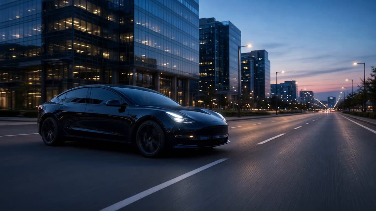 Futuristic Tesla City Dusk Drive