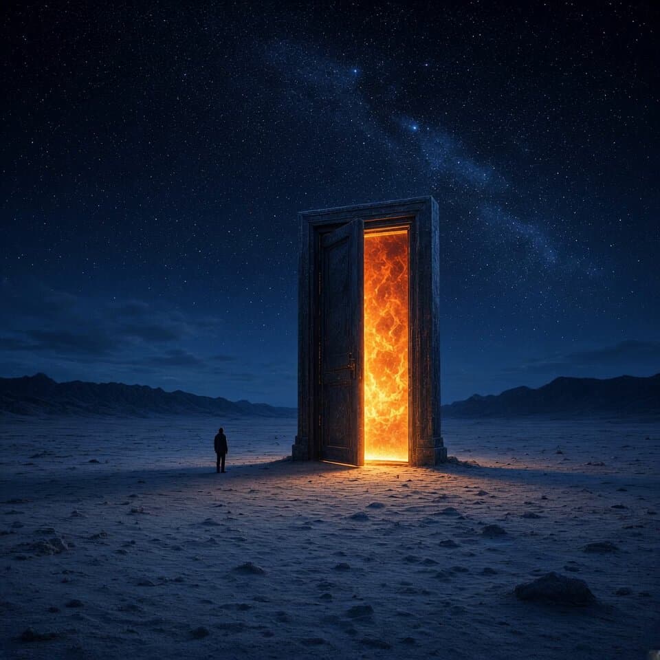 Surreal Desert Door at Night