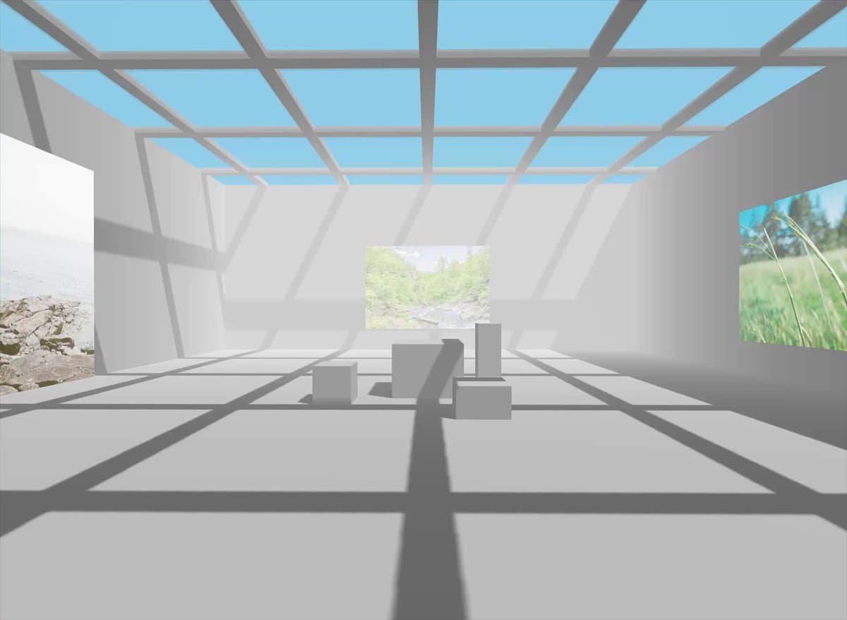 Three.js museum walkthrough scene