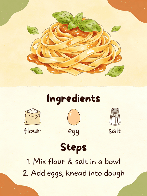 Illustrated Homemade Pasta Recipe Card