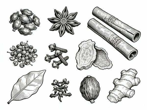 Line Art of Traditional Chinese Seasoning Herbs