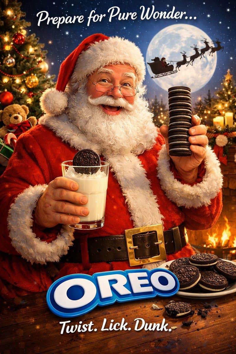 Oreo advertisement featuring Santa Claus