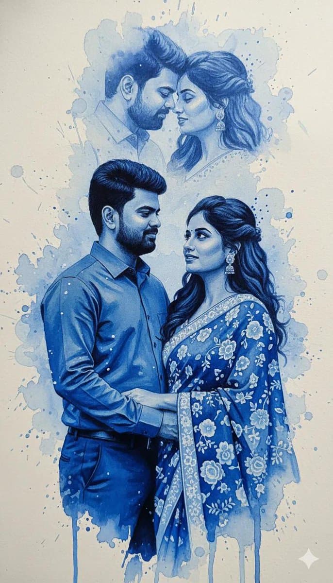 Romantic Blue Ink Spill Portrait