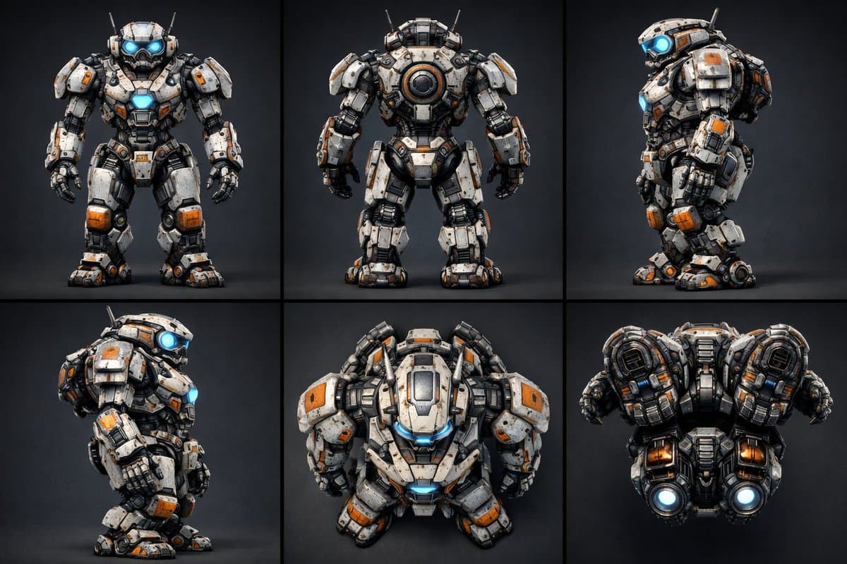 Technical Prompt for 3x2 Robot Character Matrix