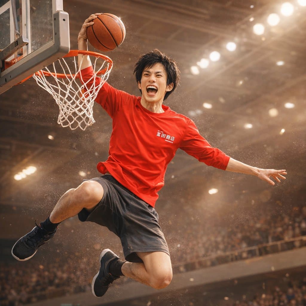 Dynamic Basketball Dunk Photo