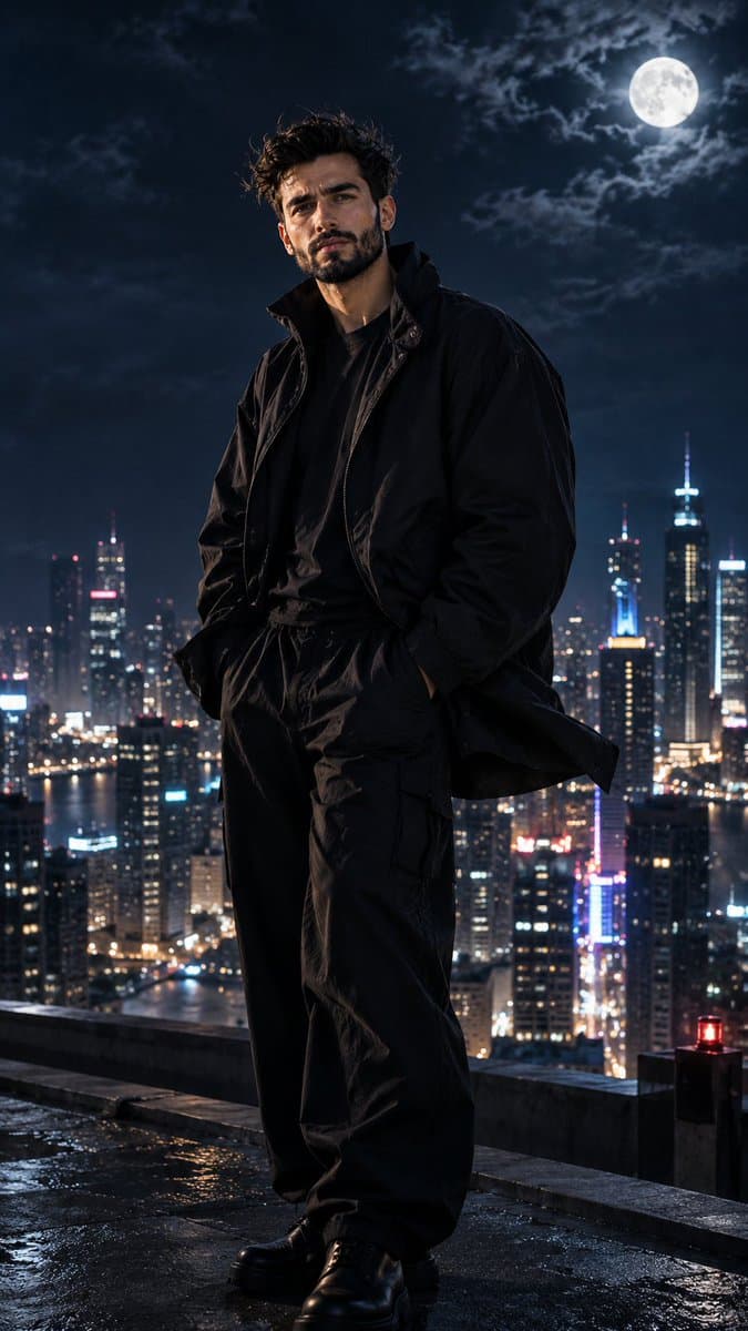 Luxury Fashion Rooftop Midnight Portrait