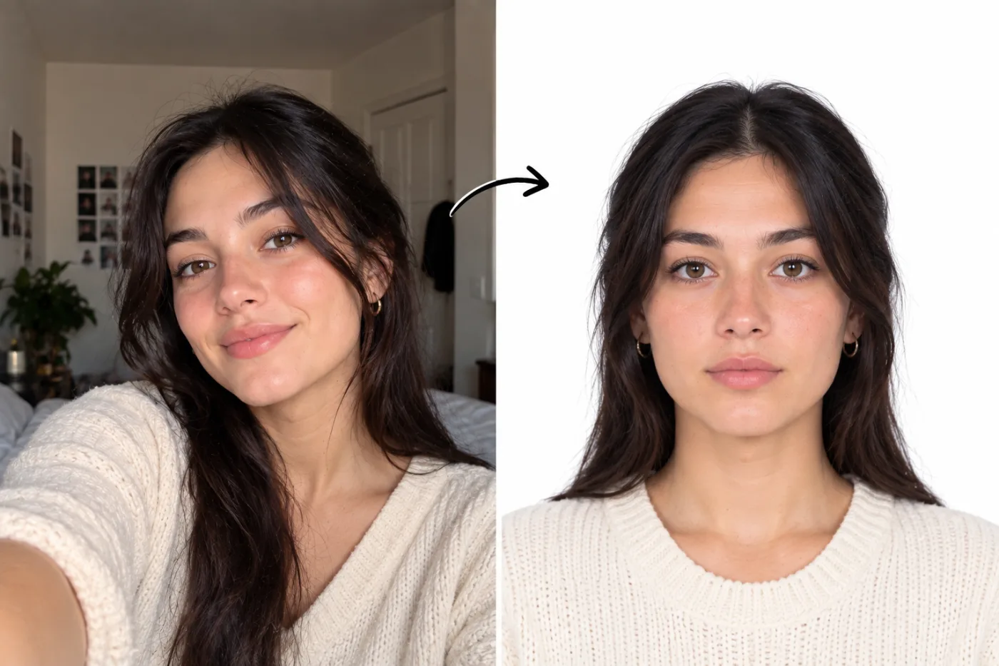 Make a White-Background ID Photo from a Selfie: before and after
