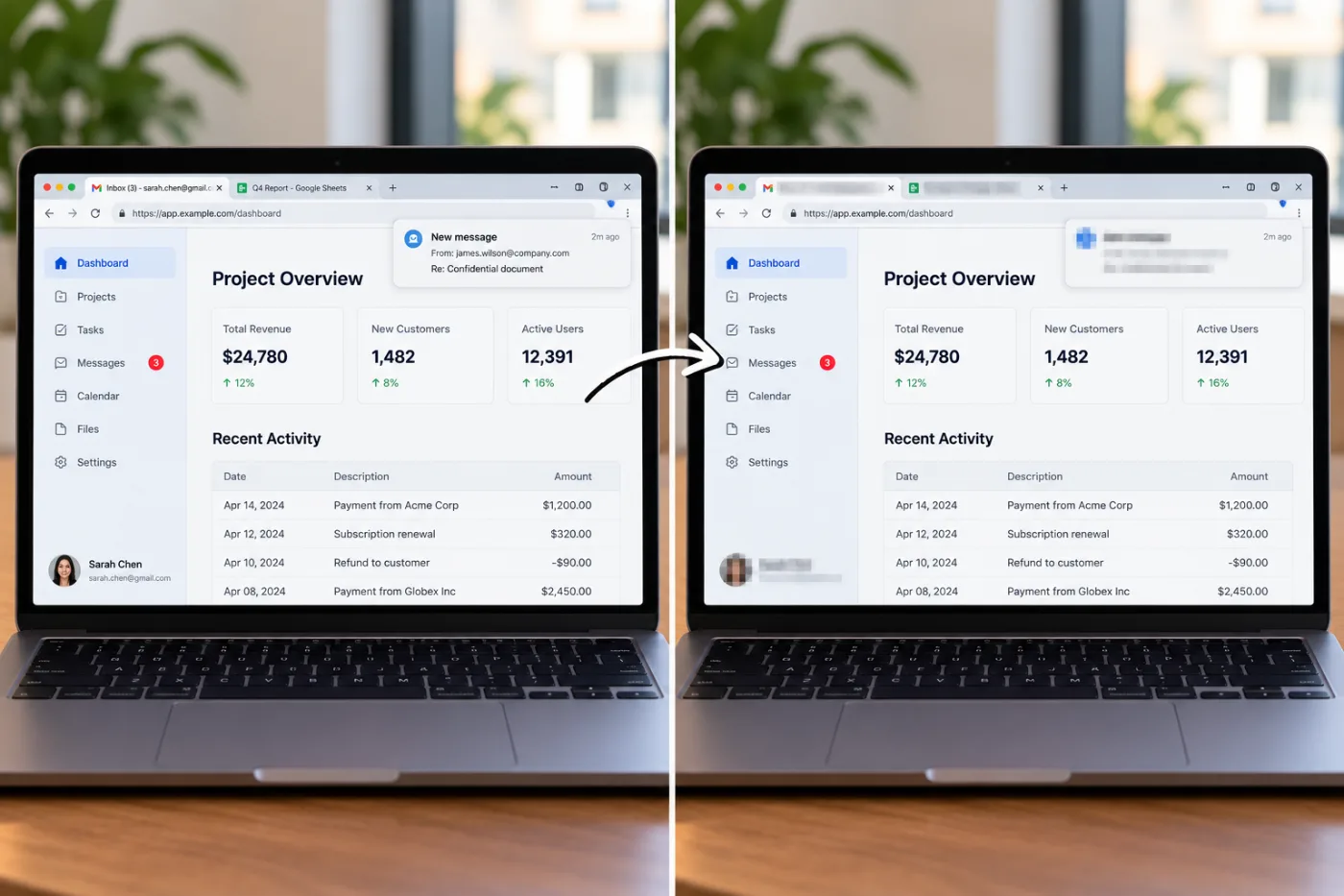 Blur Sensitive Information in a Screenshot Before You Share It: before and after