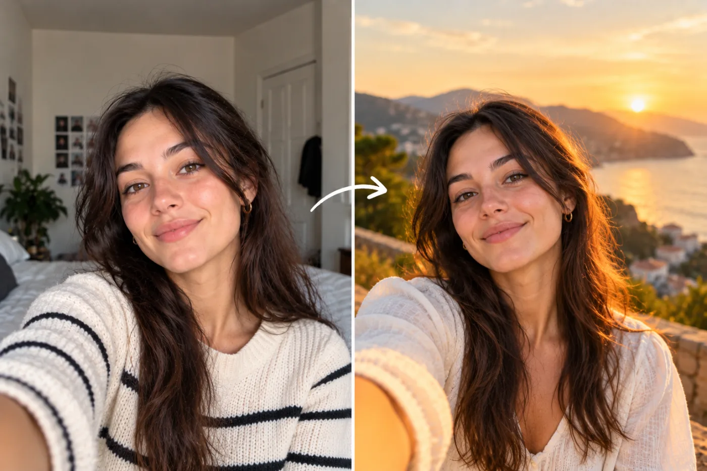 Change a Photo's Background to a New Scene with AI: before and after
