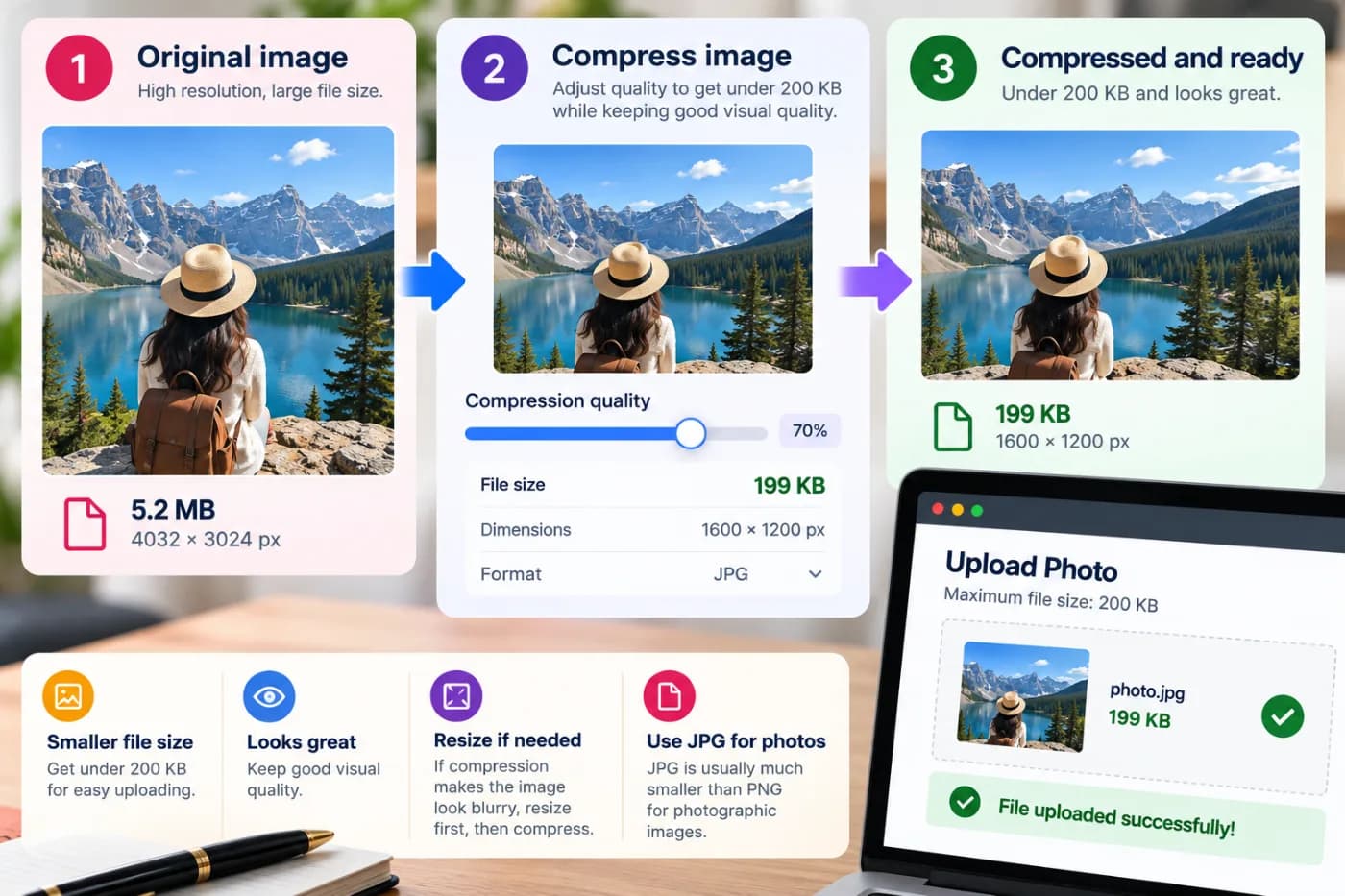How to Compress an Image to 200 KB (Free): before and after