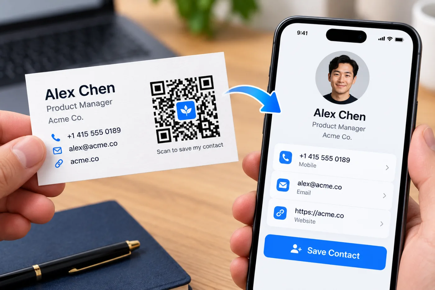 Put a QR Code on Your Business Card (Free, No Sign-Up): before and after