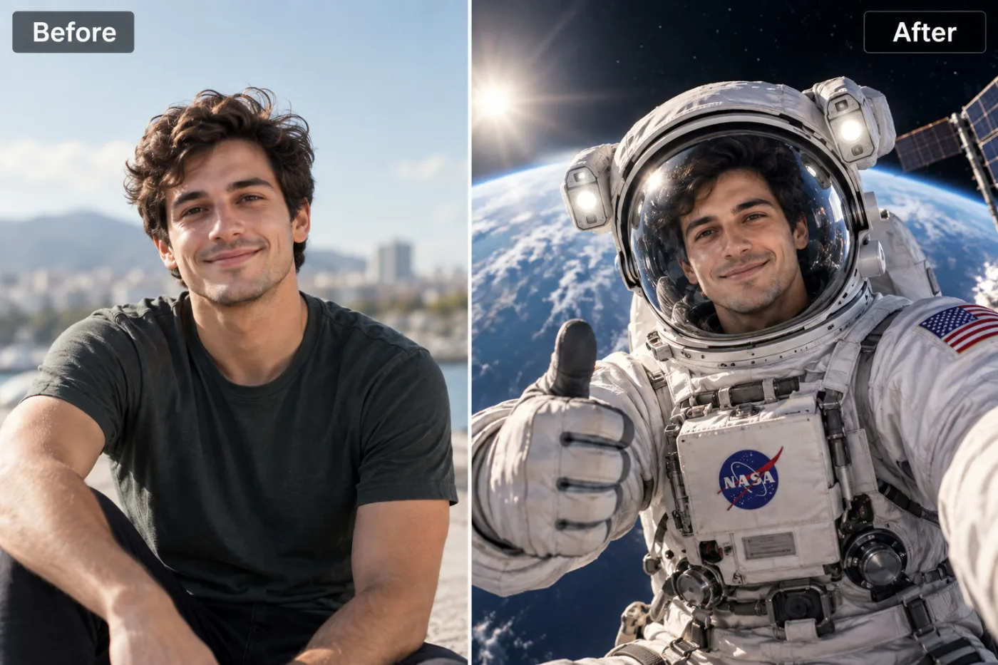 AI Astronaut Photo Maker: Put Yourself in Space for Free: before and after