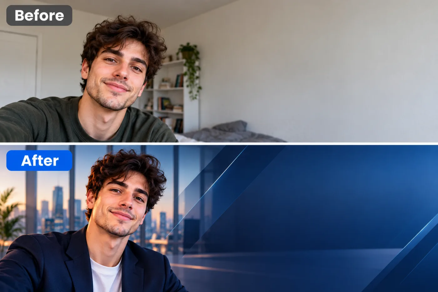 Generate a LinkedIn Banner from a Photo with AI: before and after
