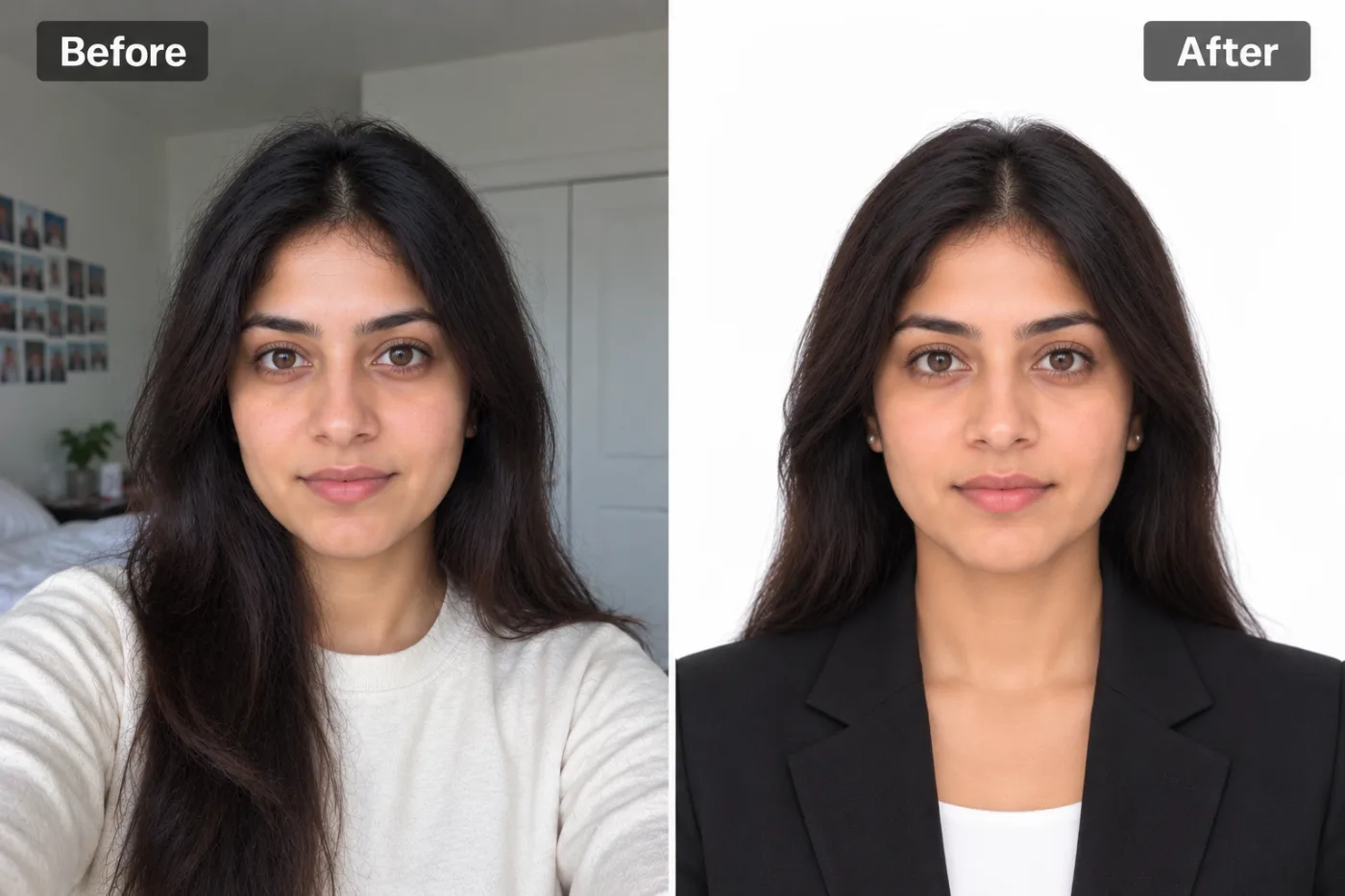 How to Enhance Passport & Visa Photo Quality (Free): before and after