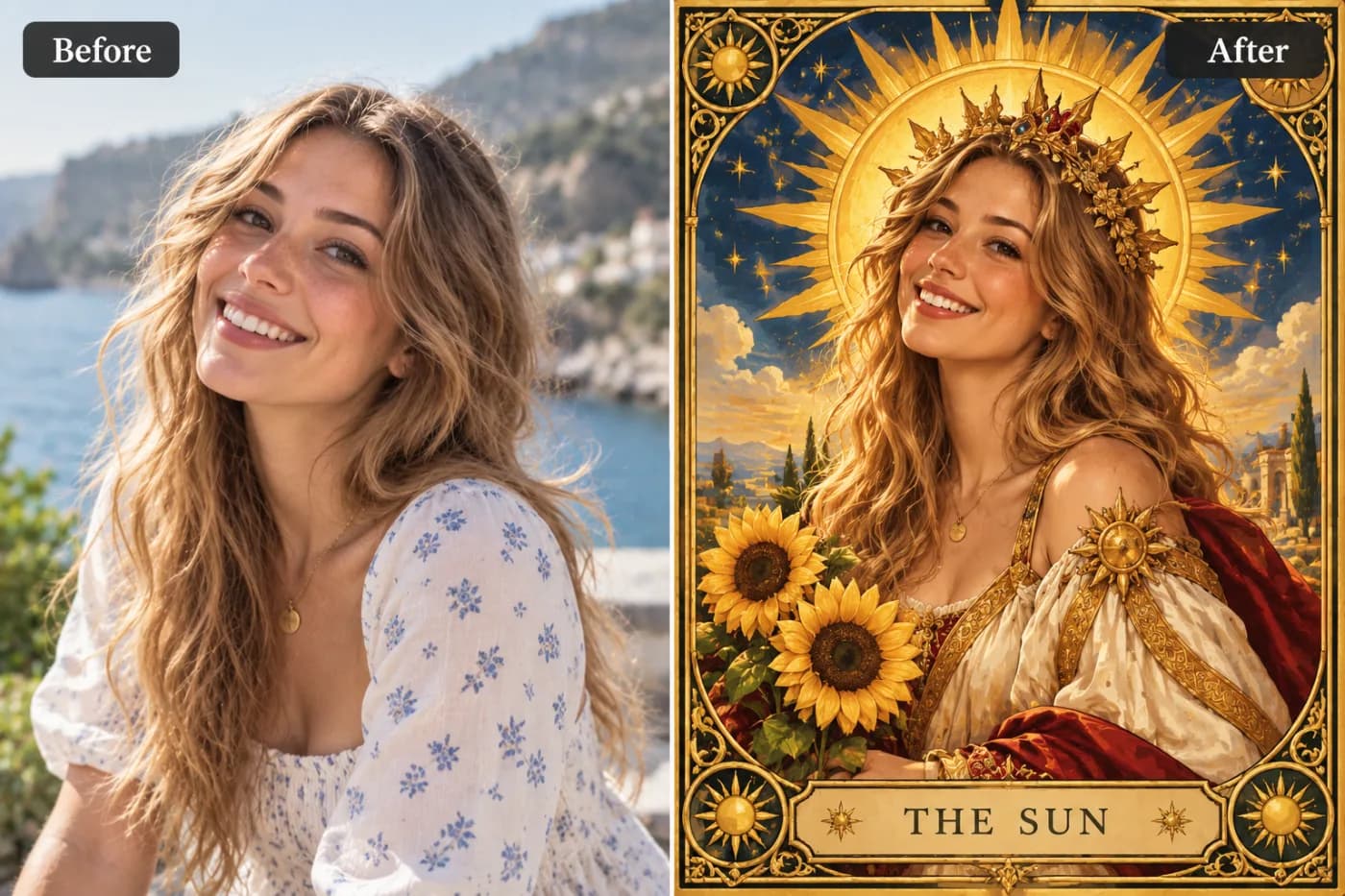 Turn a Selfie into a Custom Tarot Card: before and after