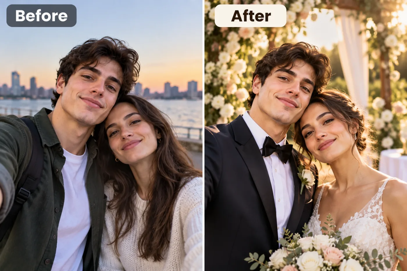 Make an Elegant Couple Portrait for Wedding Invitations: before and after