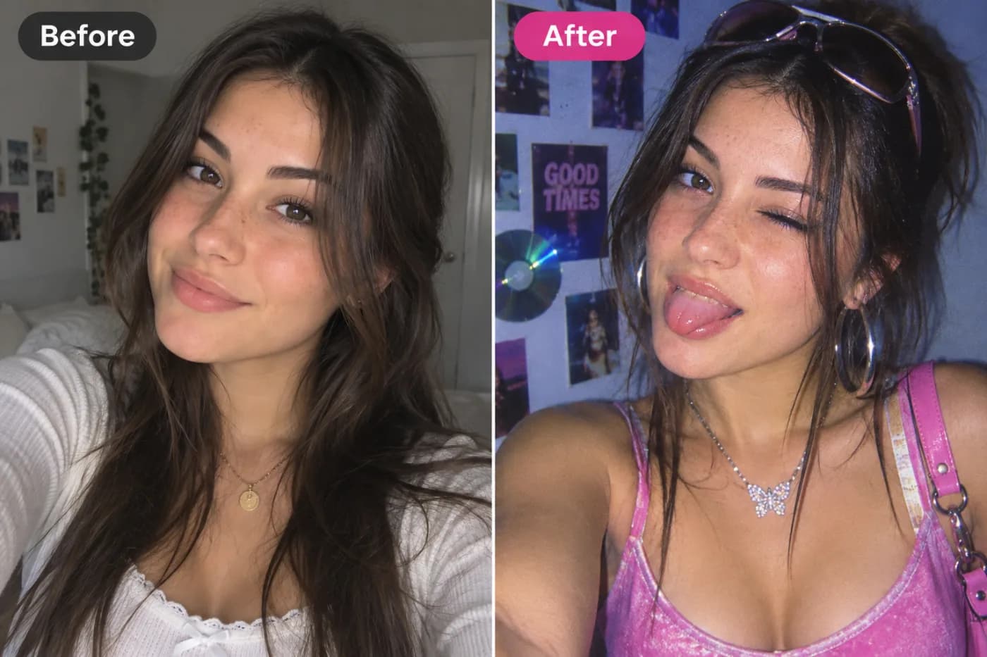 Give a Selfie the Y2K Look with AI: before and after