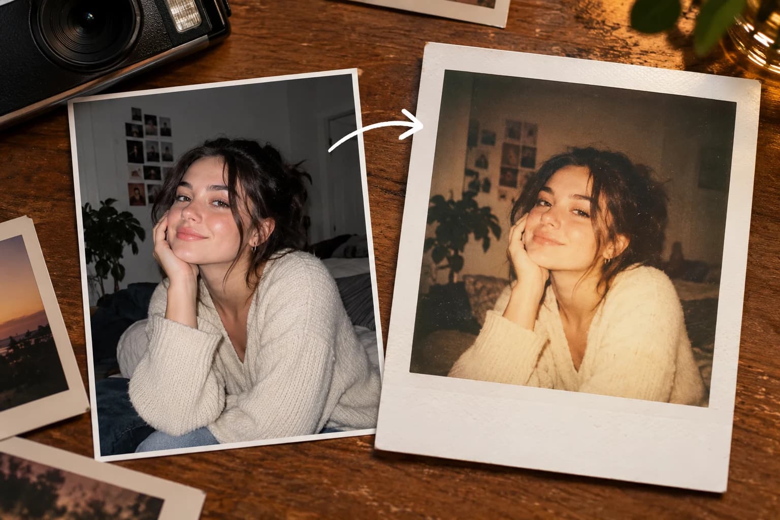 Turn a Photo into a Retro Polaroid with AI: before and after