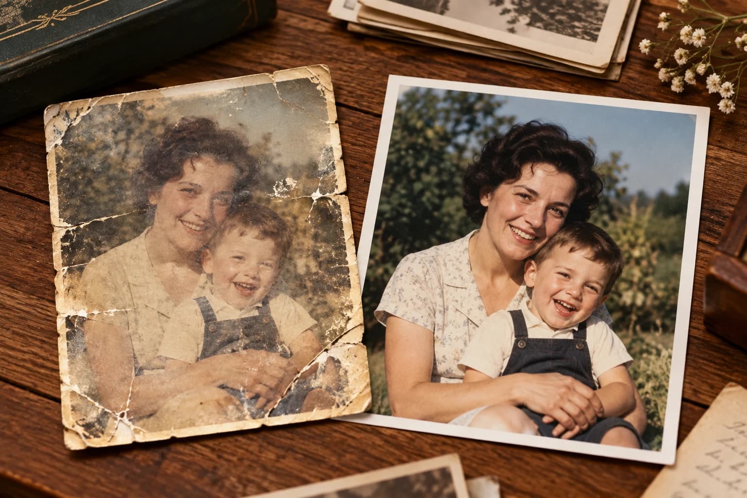 Restore Old Family Photos with AI: before and after